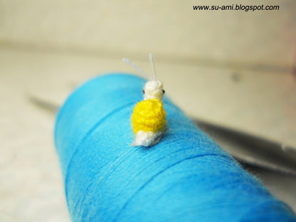 Extreme Tiny Snail - Micro Crocheted Miniature Yellow Snail - Made To Order