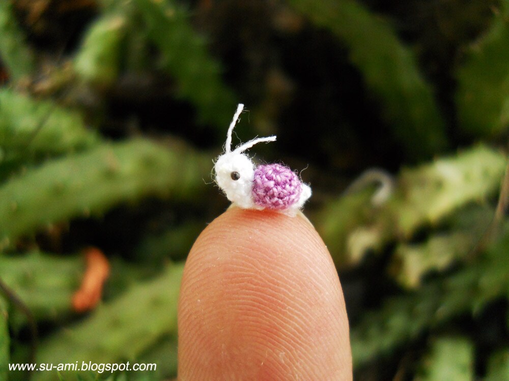 Extreme Tiny Snail - Micro Crocheted Miniature Purple Snail - Made To Order