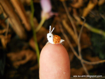 Extreme Micro Snail - Mini Tiny Dollhouse Miniature Insects - Single Thread Crochet  Brown Snail - Made To Order