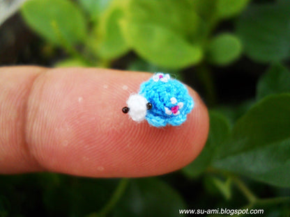 Micro Blue Turtle - Extreme Miniature Blue Turtle -  Micro Crochet Flowery Tortoise - Made To Order