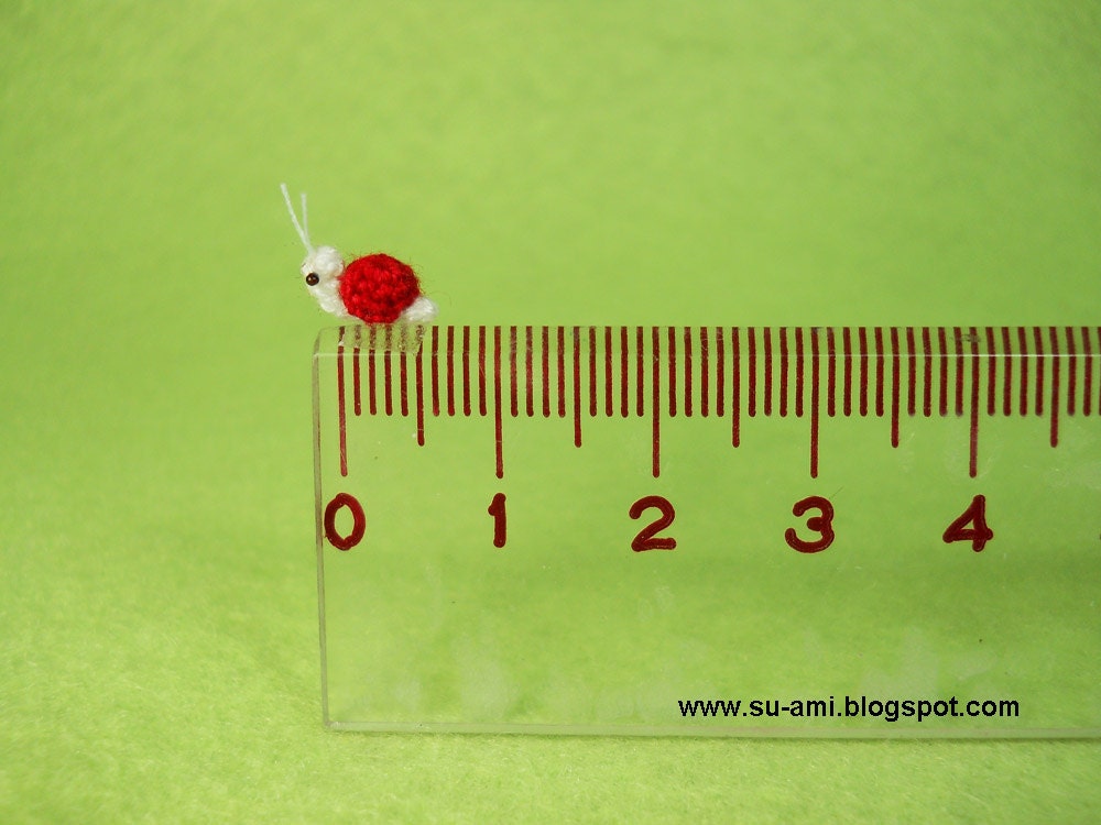 Extreme Micro Snail - Mini Tiny Dollhouse  Miniature Insect - Micro crochet  Red Snail - Made To Order