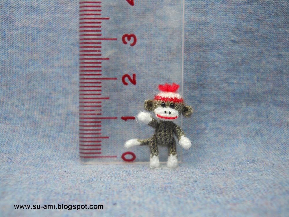 Tiniest Sock Monkey - Micro Amigurumi Crochet Miniature Sock Monkey Stuff Animal -  Made to Order