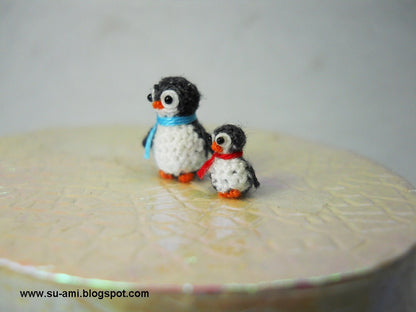 Micro Miniature Penguins - Mini Tiny Crochet Penguin Amigurumi - Set of Two Penguin Chicks - Made To Order