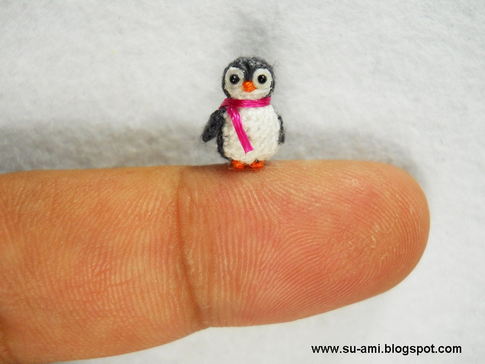 Teeny Tiny Penguin - Dollhouse Miniature Crocheted Bird Stuff Animal - Made To Order