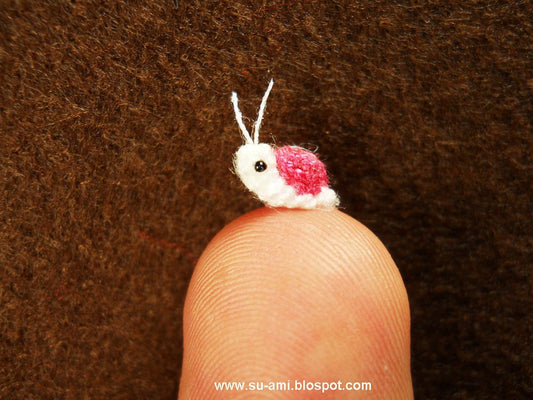 Extreme Tiny Snail - Micro Crocheted Miniature Pink Snail - Made To Order