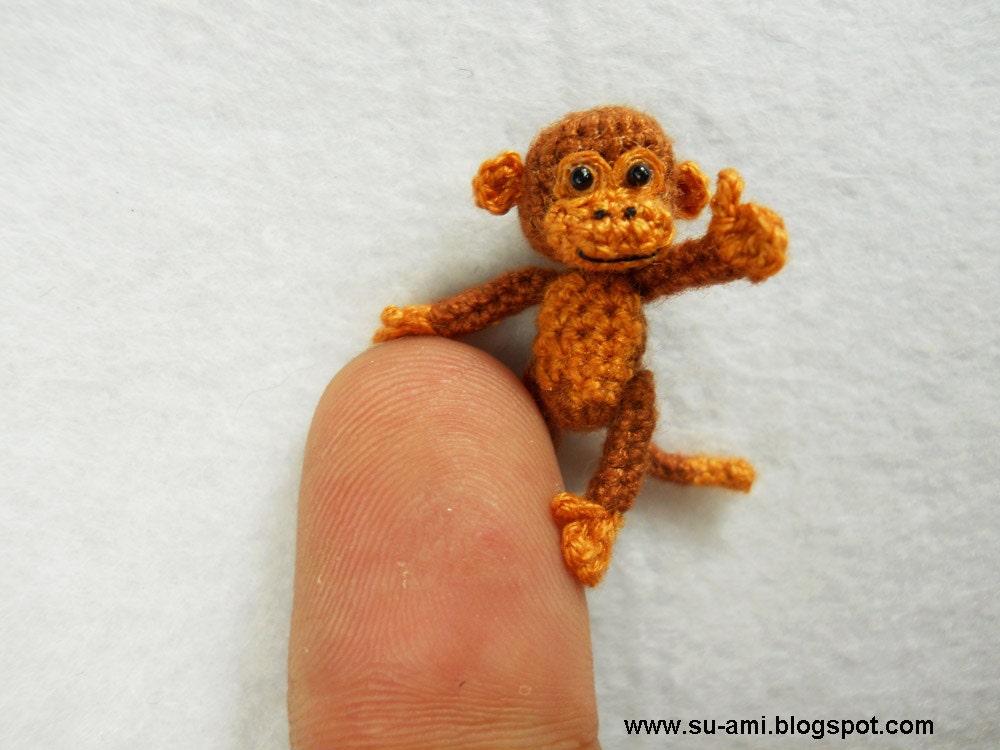 Lovely Brown Monkey - Tiny Crocheted Monkeys 1 Inch Scale - Made To Order