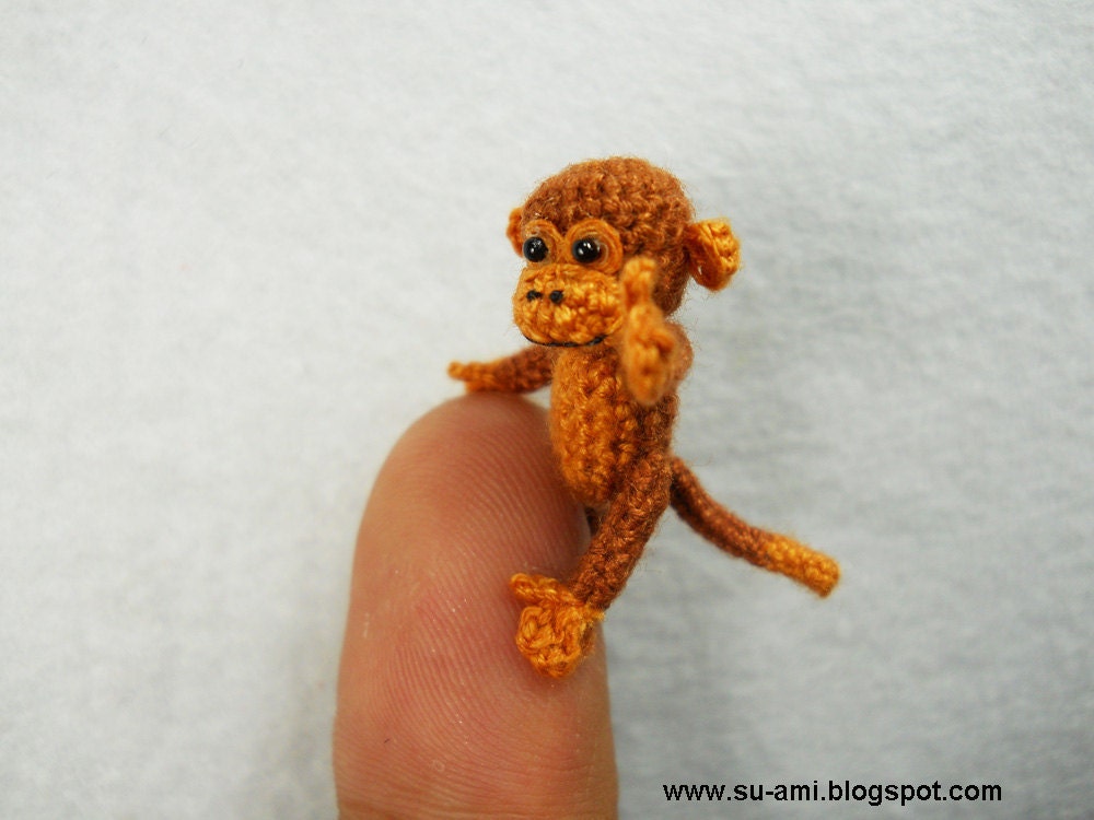 Lovely Brown Monkey - Tiny Crocheted Monkeys 1 Inch Scale - Made To Order