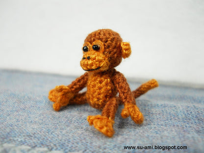 Lovely Brown Monkey - Tiny Crocheted Monkeys 1 Inch Scale - Made To Order