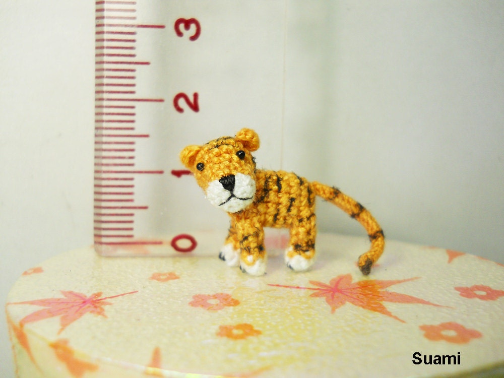 Micro Yellow Tiger - Mini Tiny Crochet Dollhouse Miniature Tigers - Made To Order