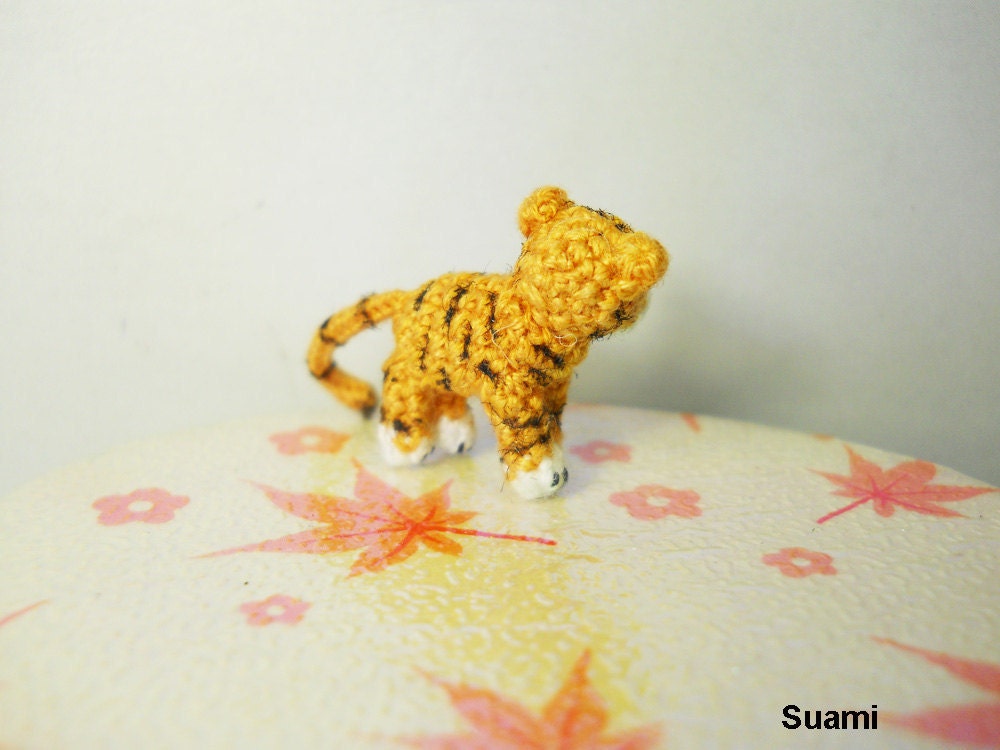 Micro Yellow Tiger - Mini Tiny Crochet Dollhouse Miniature Tigers - Made To Order