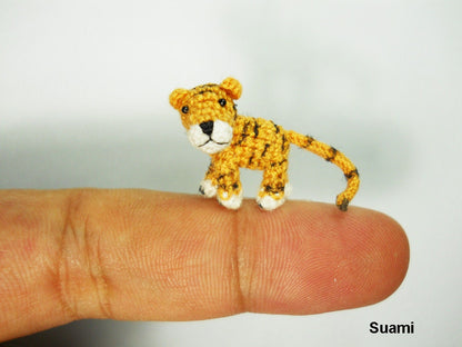 Micro Yellow Tiger - Mini Tiny Crochet Dollhouse Miniature Tigers - Made To Order