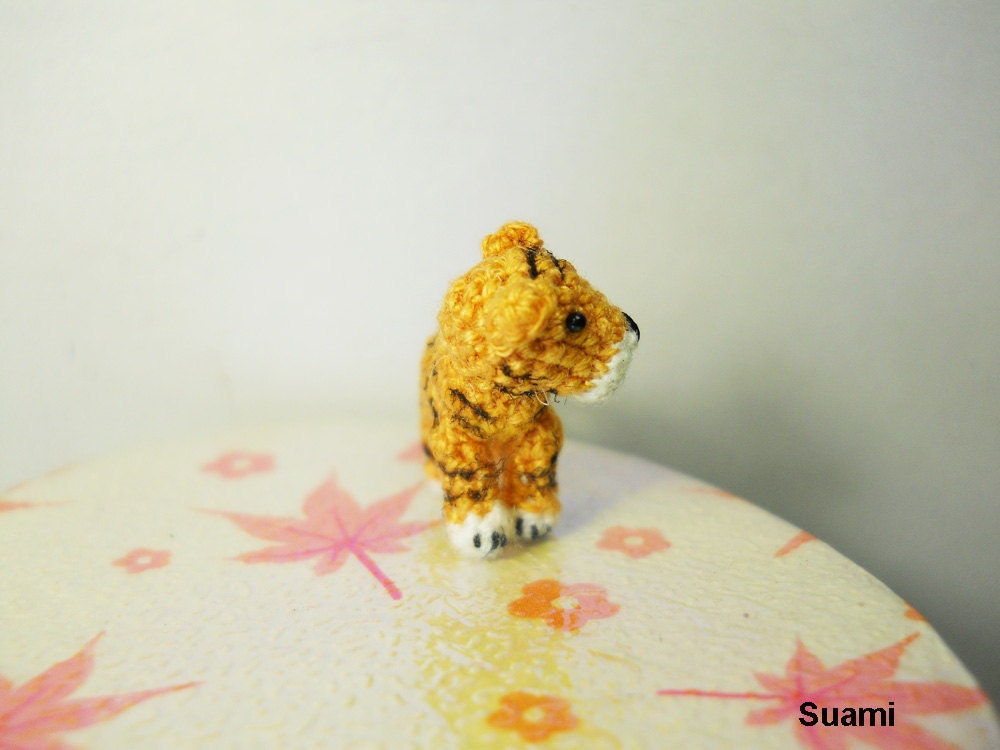 Micro Yellow Tiger - Mini Tiny Crochet Dollhouse Miniature Tigers - Made To Order