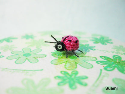 Pink Ladybug - Micro Crochet Miniature Ladybug - Made To Order