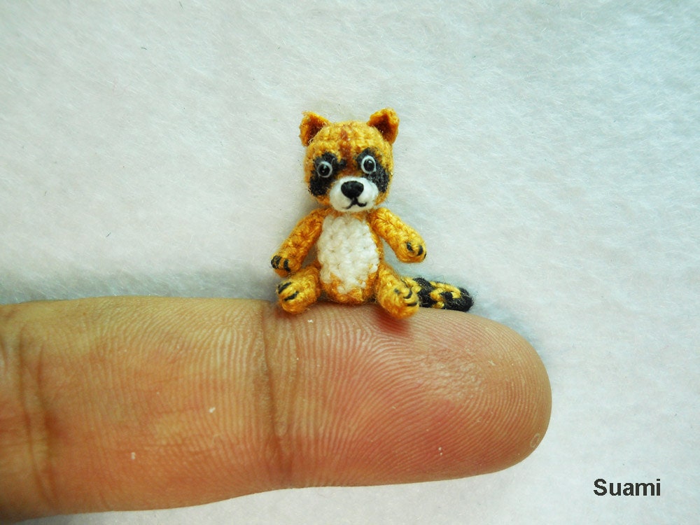 Crochet Miniature Raccoon - Tiny Amigurumi Crocheted Animals - Made To Order