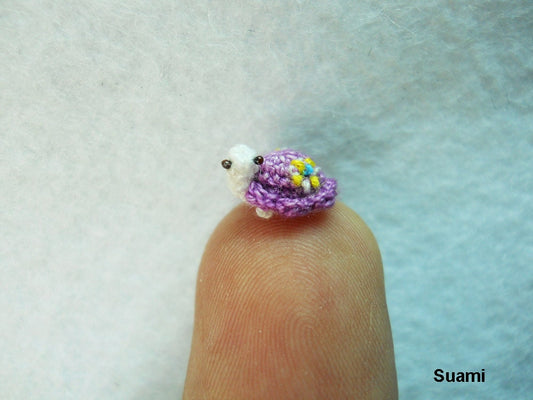 Tiny Flowery Turtle - Micro Miniature Crochet Tortoise - Purple Turtle - Made To Order