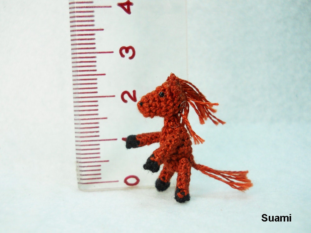 Miniature Chestnut Horse - Micro Dollhouse Miniature Thread Crochet Tiny Stuff Animal - Made To Order