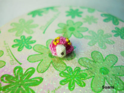 Micro Pink Flowery Turtle - Mini Miniature Crochet Tortoise Amigurumi - Made To Order