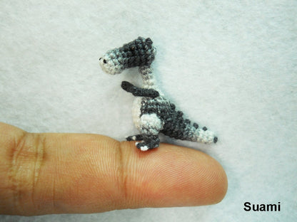 Tiny Gray Tyrannosaurus - Micro Dollhouse Miniature Crochet Dinosaur