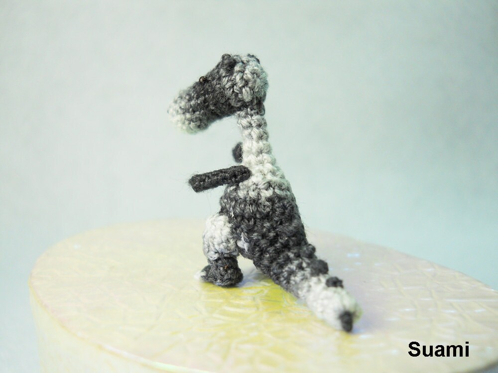 Tiny Gray Tyrannosaurus - Micro Dollhouse Miniature Crochet Dinosaur
