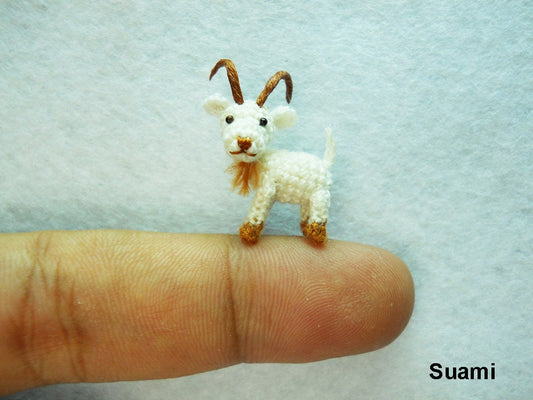 Mini Miniature White Goat - Amigurumi Crochet Tiny Doll Miniature Animals - Made To Order