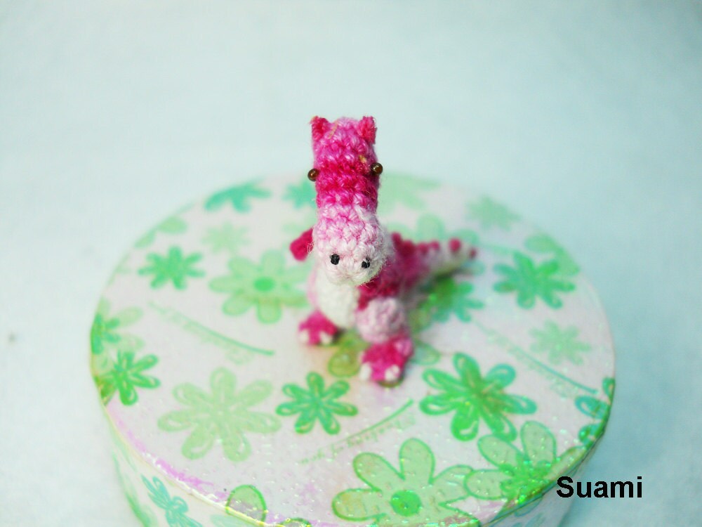 Tiny Pink Tyrannosaurus - Micro Dollhouse Miniature Crocheted Dinosaurs - Made To Order