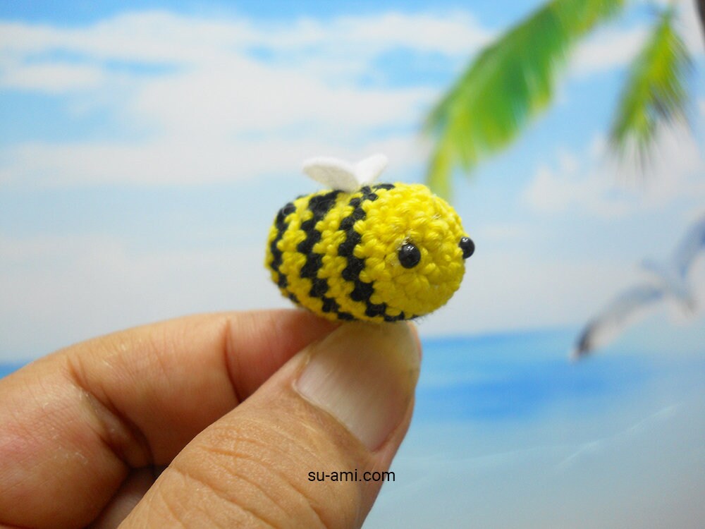 Cute Mini Bee Charm - Amigurumi Bumble Bee Plush - Made to order.