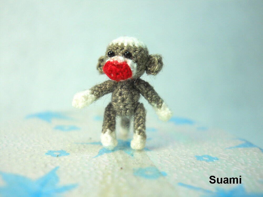 Micro Sock Monkey - Miniature Crochet Gray Sock Monkeys - Made To Order