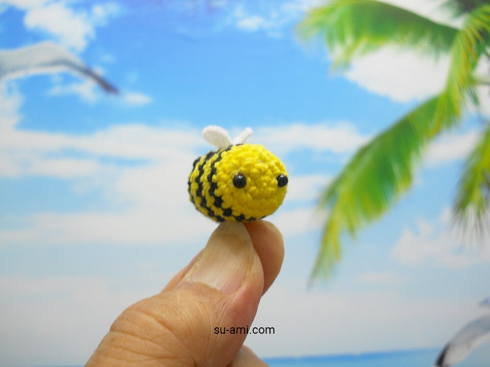 Cute Mini Bee Charm - Amigurumi Bumble Bee Plush - Made to order.