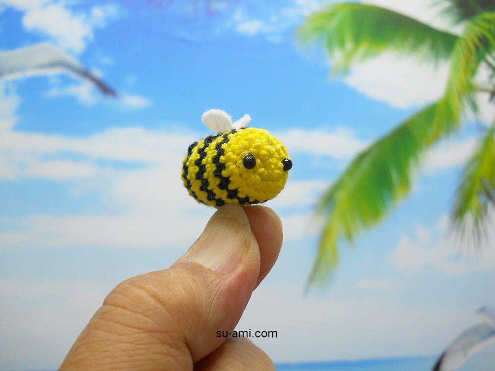 Cute Mini Bee Charm - Amigurumi Bumble Bee Plush - Made to order.