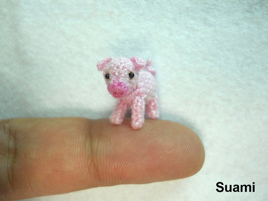 Miniature Crochet Pink Piglet - Mini Tiny Crochet Pig Amigurumi - Made To Order