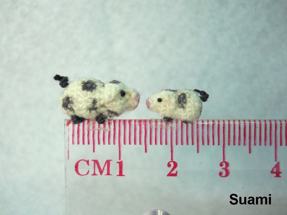 Micro Sow Pig and Piglet - Tiny Crocheted black White Pigmy Pigs - Set Of Two - Made To Order