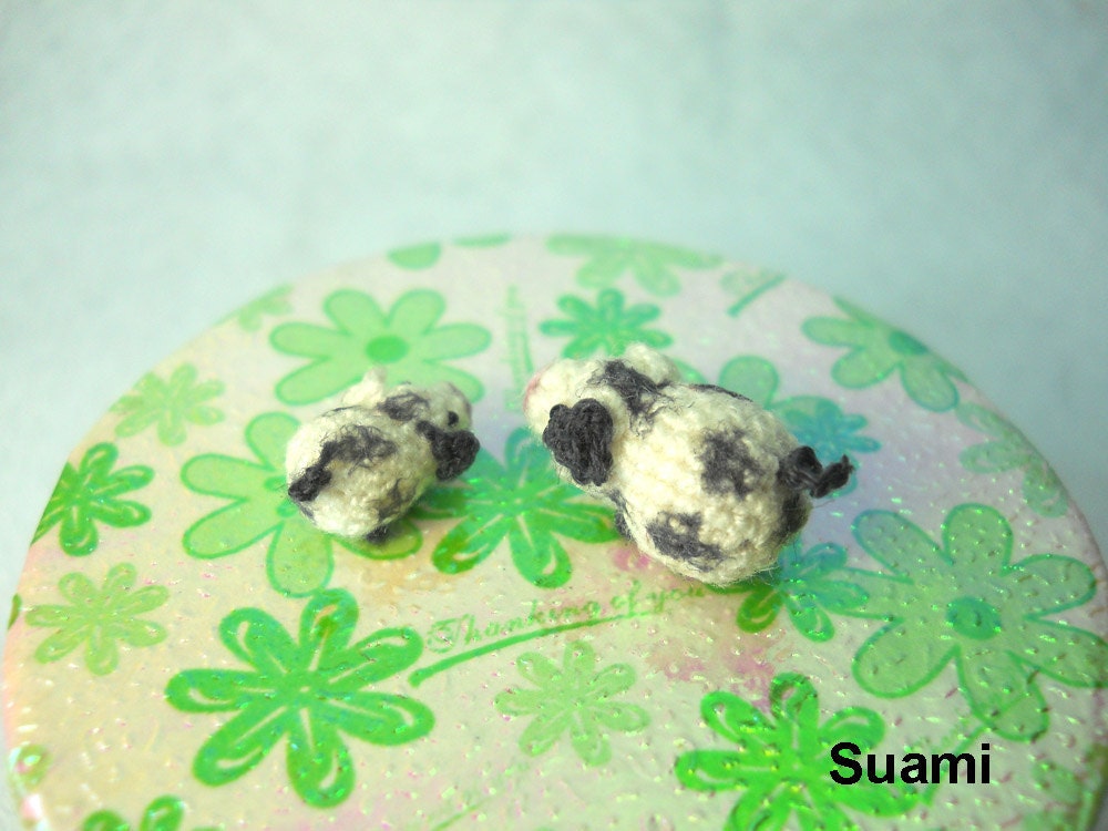 Micro Sow Pig and Piglet - Tiny Crocheted black White Pigmy Pigs - Set Of Two - Made To Order