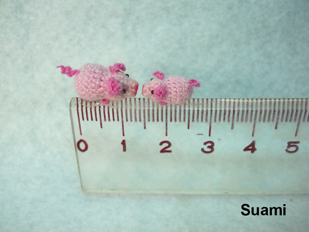 Micro Pink Pig and Piglet - Tiny Amigurumi Miniature Crochet Pigs - Set Of Two - Made To Order