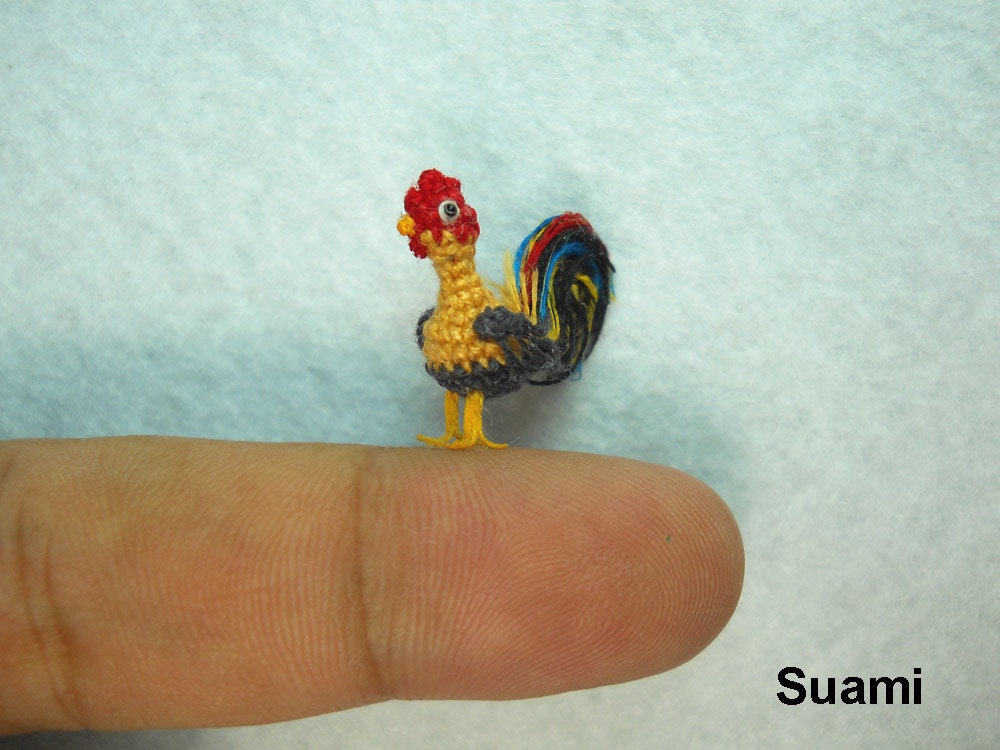 Miniature Yellow Rooster - Micro Crochet Cock Roosters - Made To Order