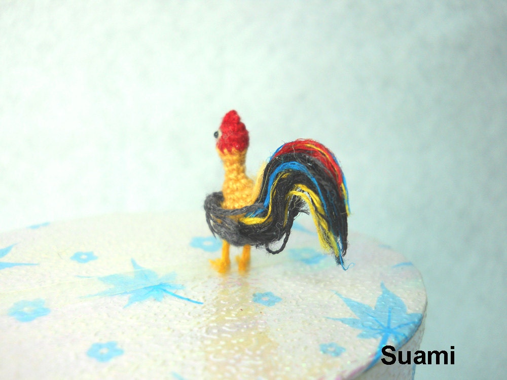 Miniature Yellow Rooster - Micro Crochet Cock Roosters - Made To Order