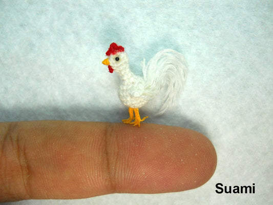 White Rooster - Micro Crochet Miniature Cockerel Cock - Made To Order