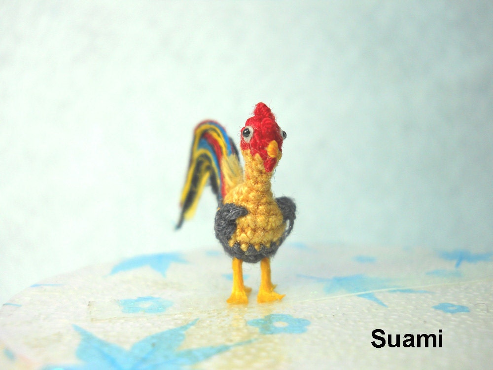 Miniature Yellow Rooster - Micro Crochet Cock Roosters - Made To Order