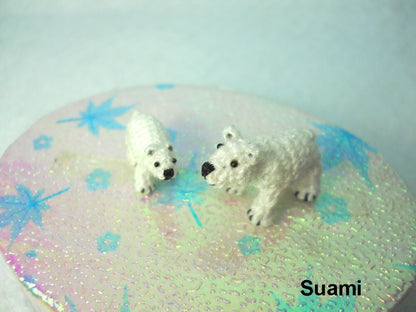 Micro Polar Bears  - Tiny Crochet Miniature White Bear - Set of Two Arctic Polar Bears - Made To Order