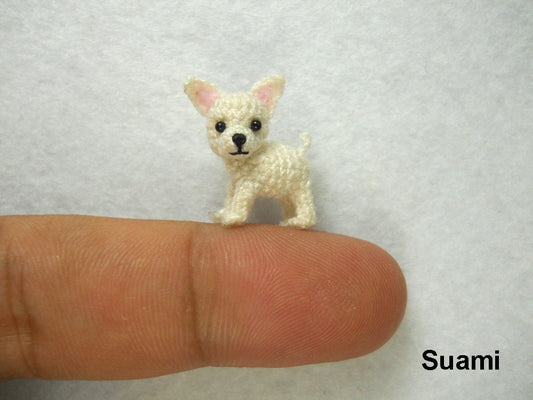 White Chihuahua Dog - Tiny Amigurumi Micro Crochet Miniature Pets - Made to Order