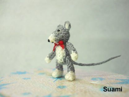 Tiny Crochet Mouse Rat - Micro Amigurumi Dollhouse Miniature Stuff Animal  - Made To Order