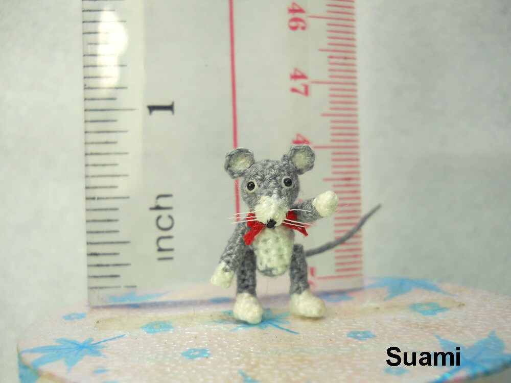 Tiny Crochet Mouse Rat - Micro Amigurumi Dollhouse Miniature Stuff Animal  - Made To Order