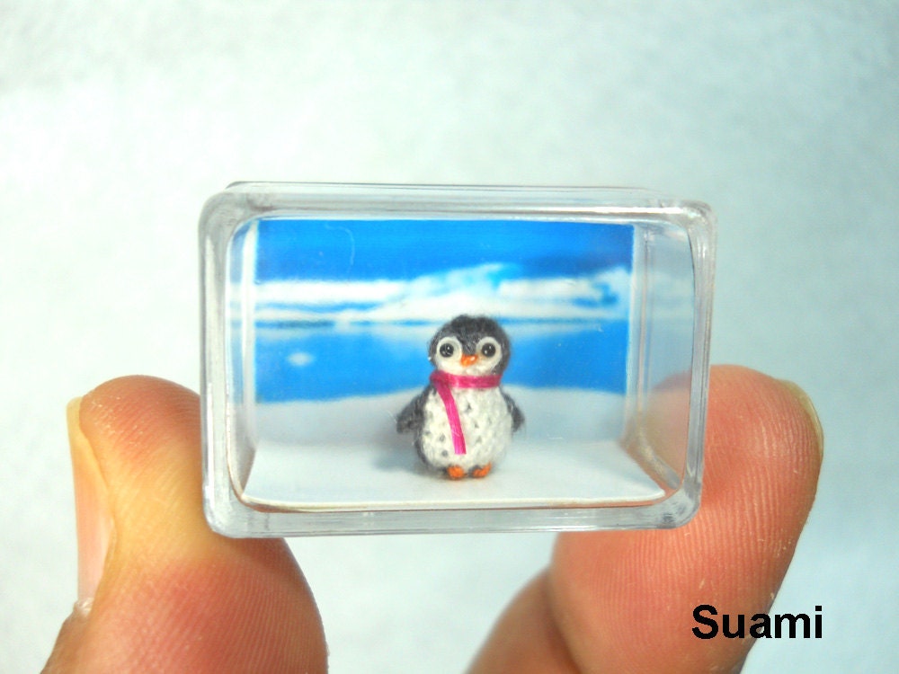 Teeny Tiny Penguin - Dollhouse Miniature Crocheted Bird Stuff Animal - Made To Order