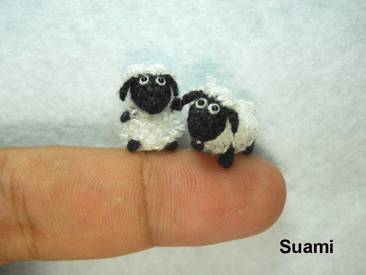 Twin Fat Sheep - Micro Mini Crochet Miniature Amigurumi Sheep - Set of Two Cute Sheep - Made to Order