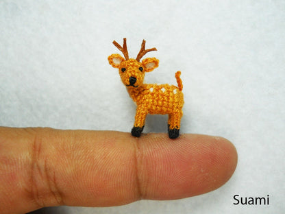 0.8 Inch Fawn Buck Deer Amigurumi - Micro Miniature Crochet Stuffed Animals - Made To Order