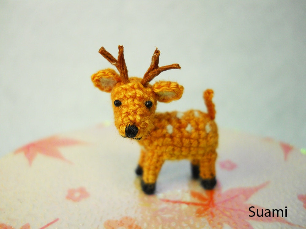 0.8 Inch Fawn Buck Deer Amigurumi - Micro Miniature Crochet Stuffed Animals - Made To Order