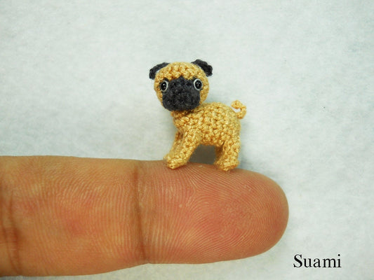 Fawn Pug Dog - Teeny Tiny Crochet Miniature Pet - Made To Order