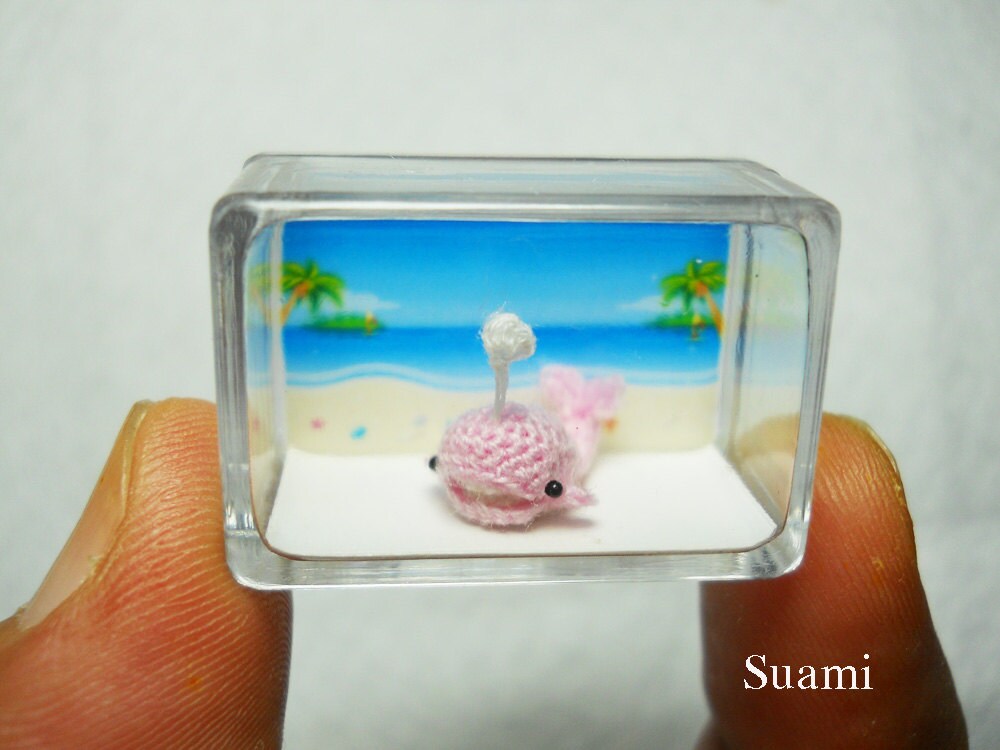 Cute Pink Whale Dolphin - Tiny Crocheted Dollhouse Miniature Whales  - Made to Order