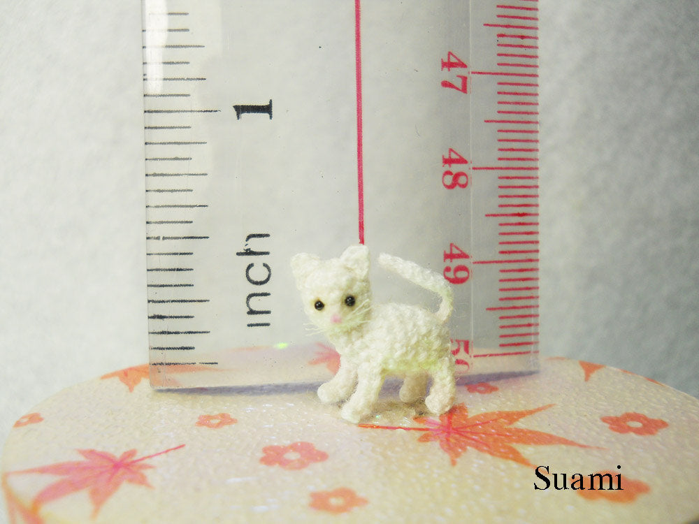 White Cat Kitten - Micro Miniature Crochet Cats - Made to Order