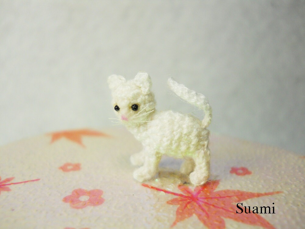 White Cat Kitten - Micro Miniature Crochet Cats - Made to Order