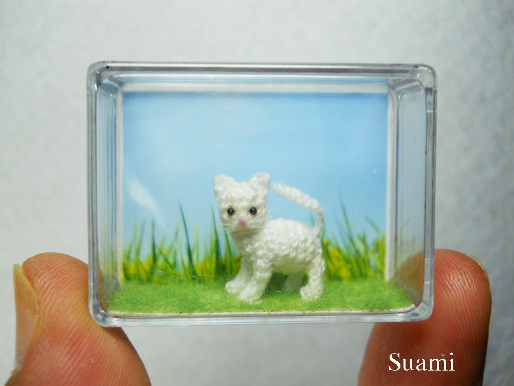 White Cat Kitten - Micro Miniature Crochet Cats - Made to Order